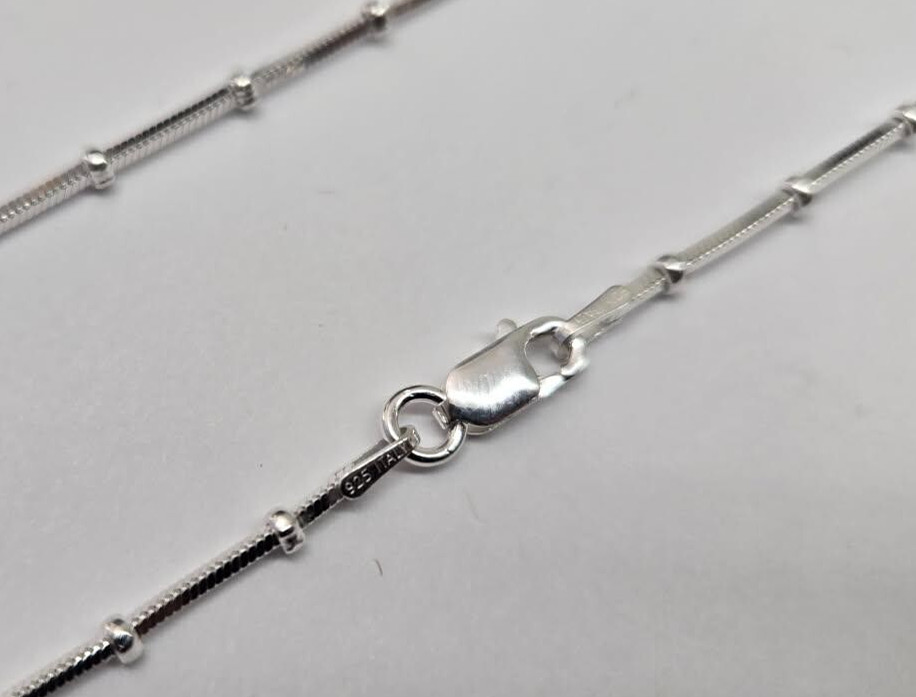 925 Sterling Silver Beaded Square Snake Station Chain Necklace 2mm 7″ to 20″