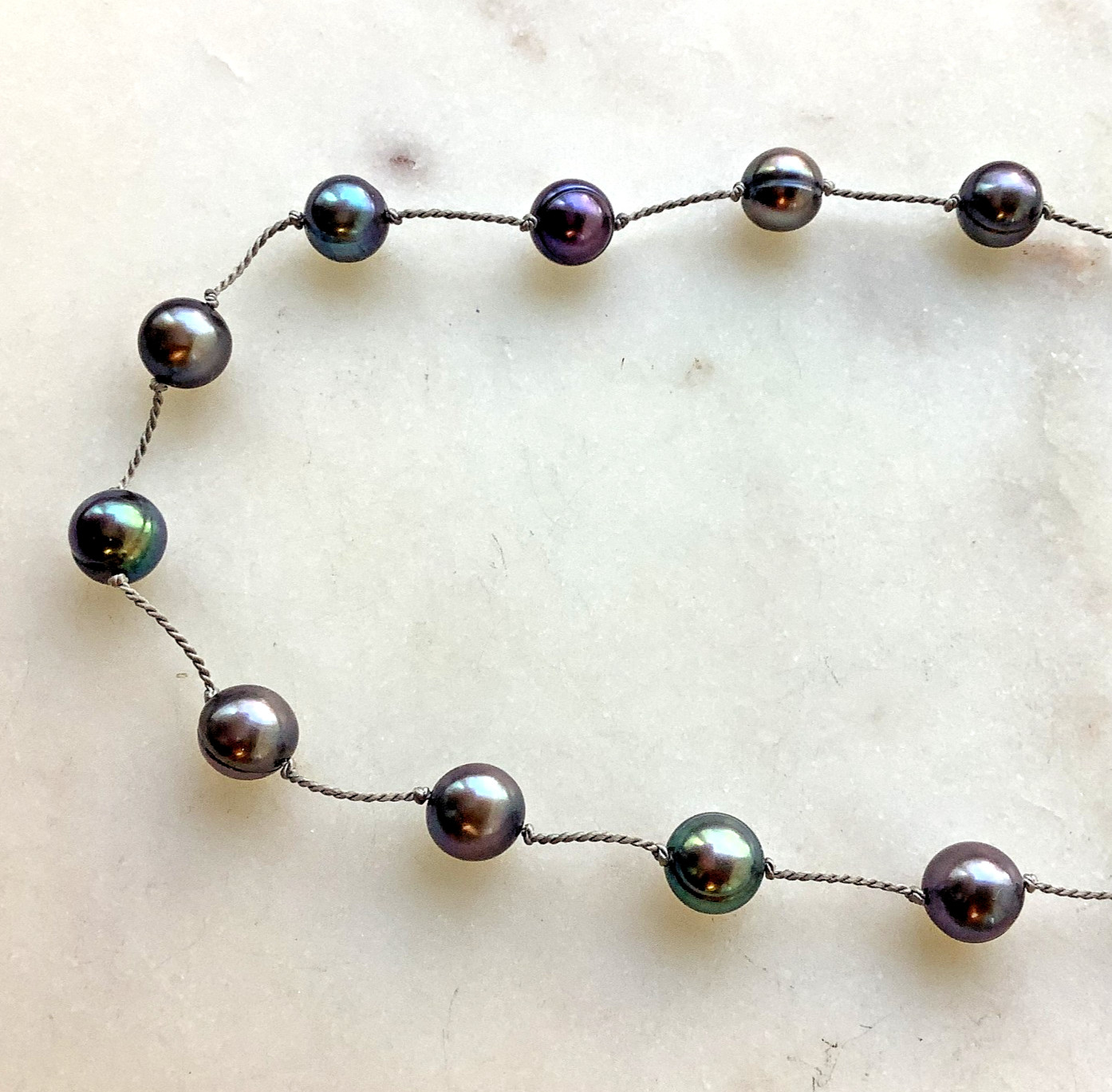 Vintage Peacock Pearls Necklace 6mm Sterling Silver 15” Signed