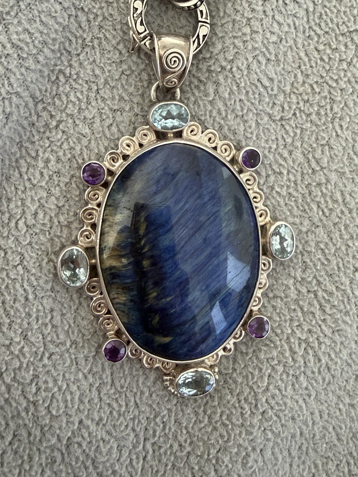 Stunning Beria Collection Blue Tiger’s-Eye pendant and necklace S/S