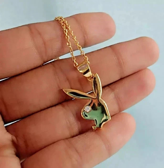Moissanite 0.20Ct Round Cut Playboy Bunny Pendant 14K Yellow Gold Plated Silver