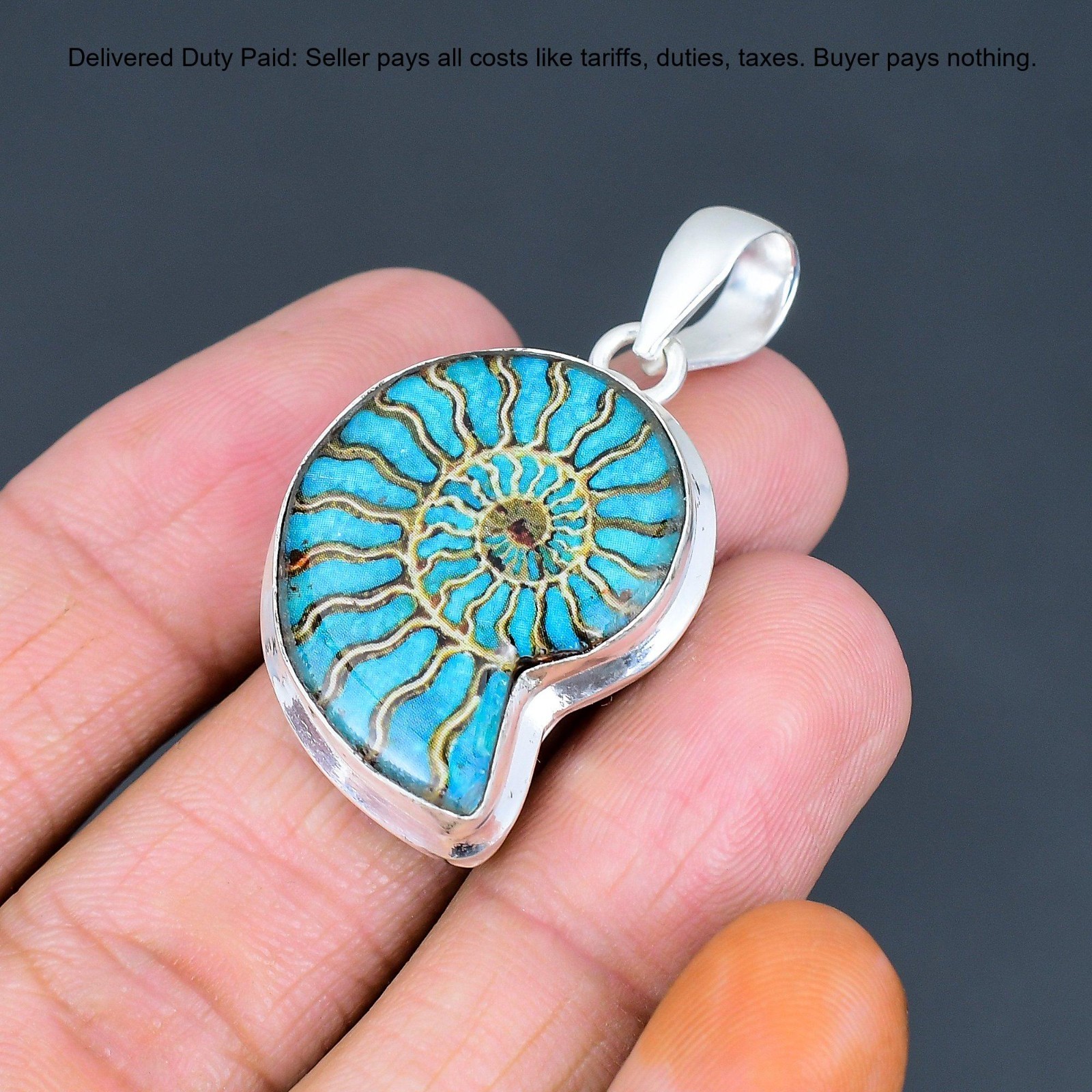 925 Sterling Silver Ammonite Opal Doublet Gemstone Anniversary Pendant Jewelry