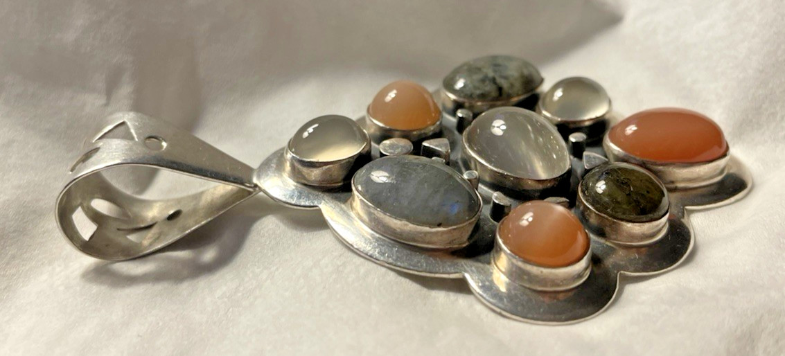 Jay King Mine Finds Multi Stone Pendant On 21 Inch Thick Sterling Silver Chain
