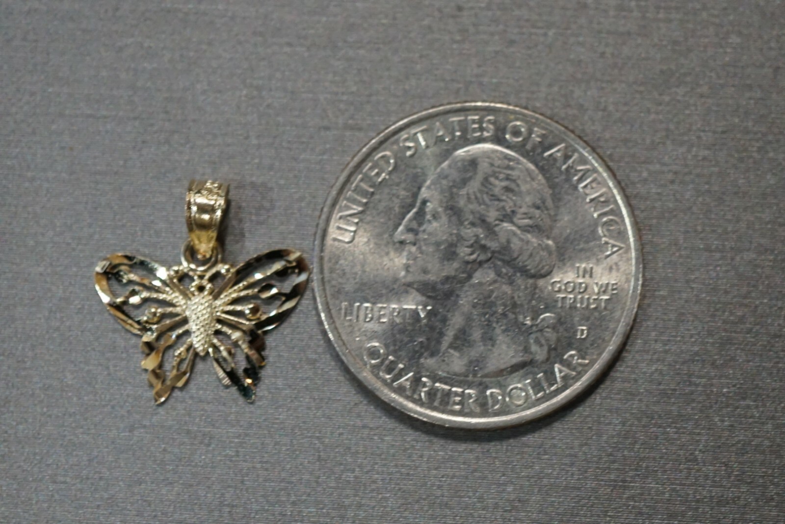 14K Solid Yellow Gold 0.65″ Small Diamond Cut Butterfly Charm Pendant.