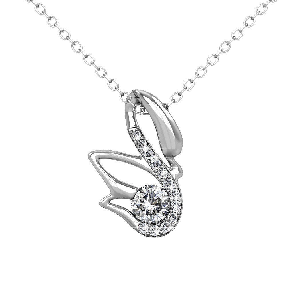 925 Sterling Silver Angel Wing Pendant Necklace Round Cut Moissanite Women Gift