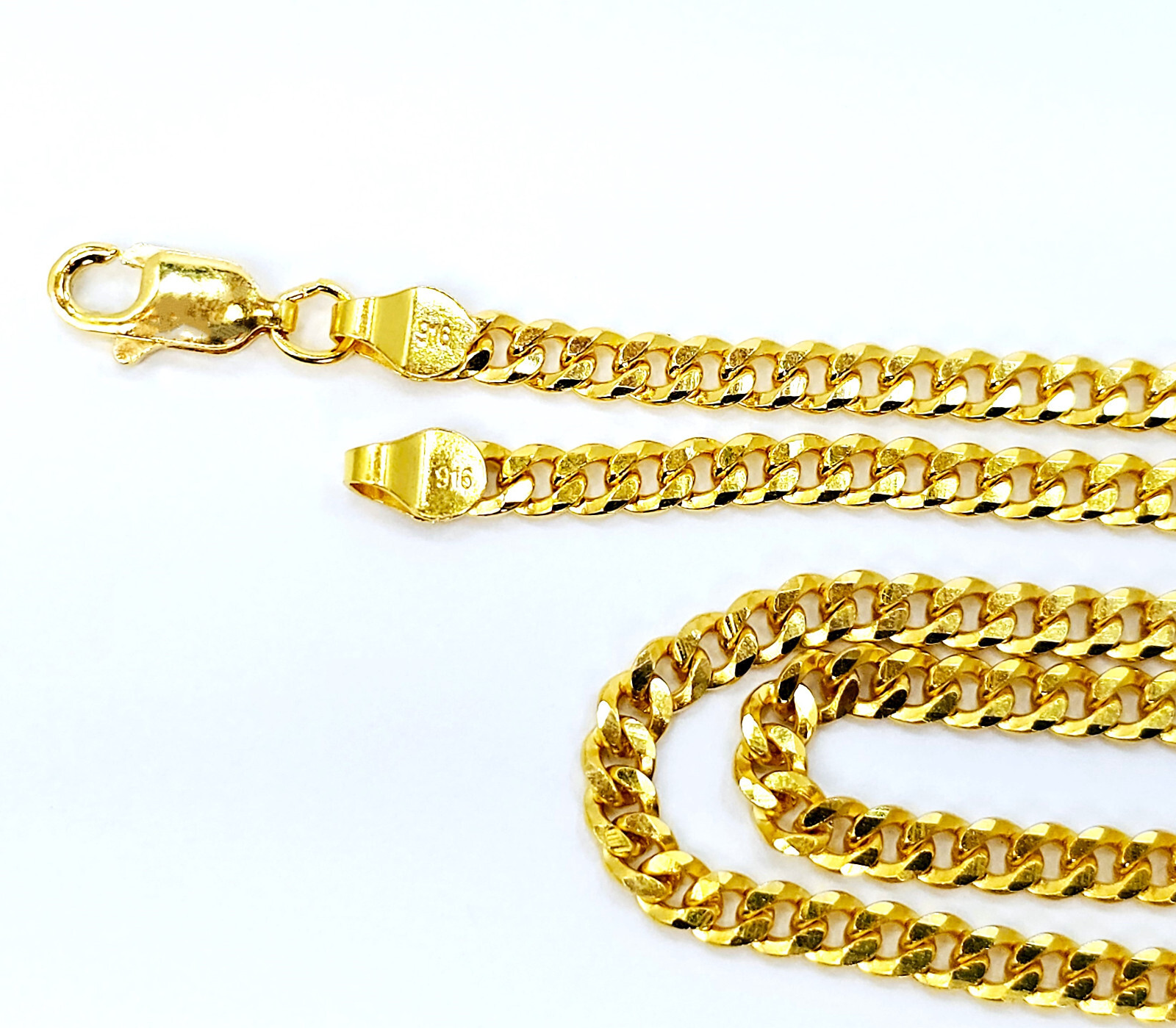 22K Solid Yellow Gold Cuban Link Chain Necklace 21.75 in 3.2mm Hallmarked 916