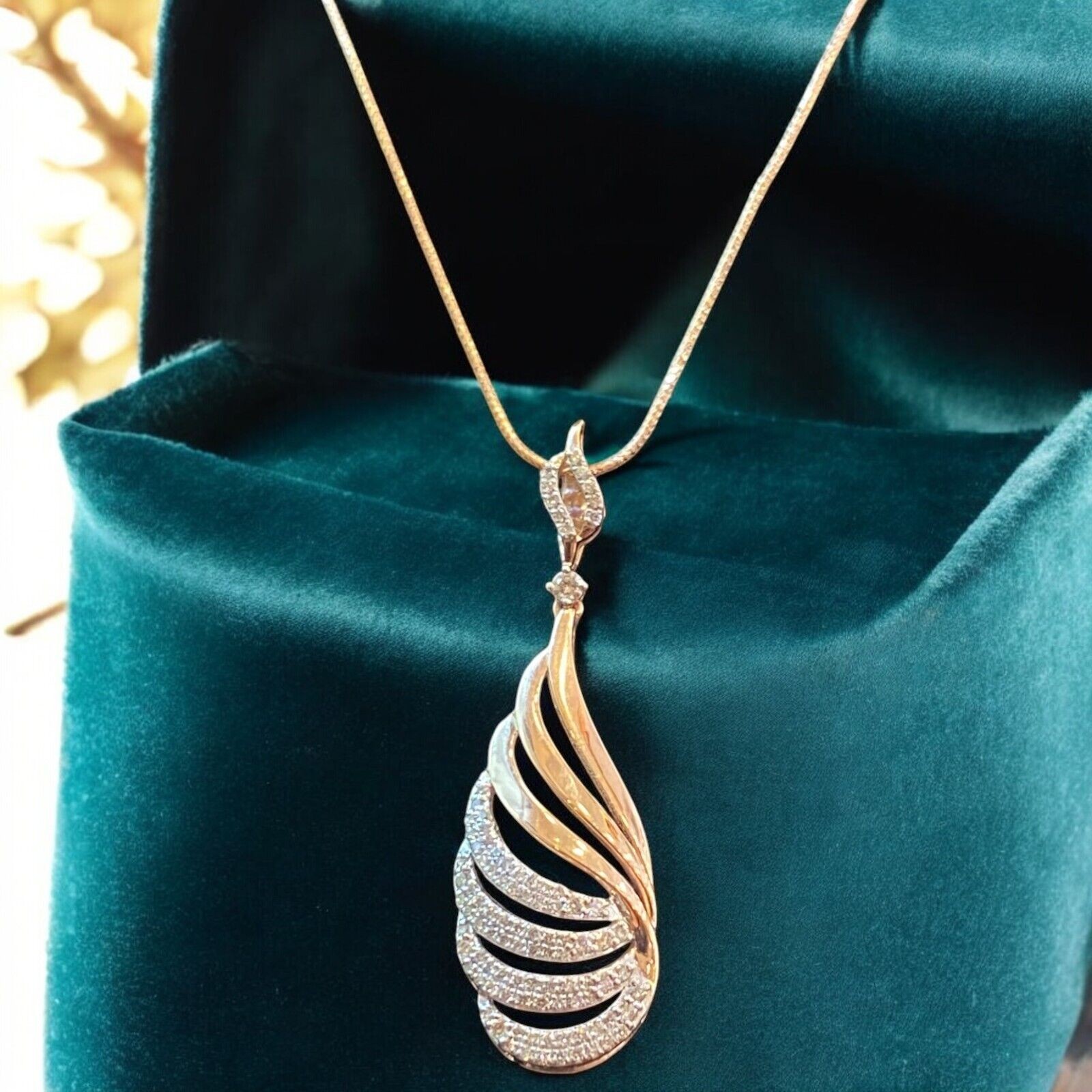 Pave 0.63 TCW Round Brilliant Cut Natural Diamonds Drop Necklace 14K Rose Gold