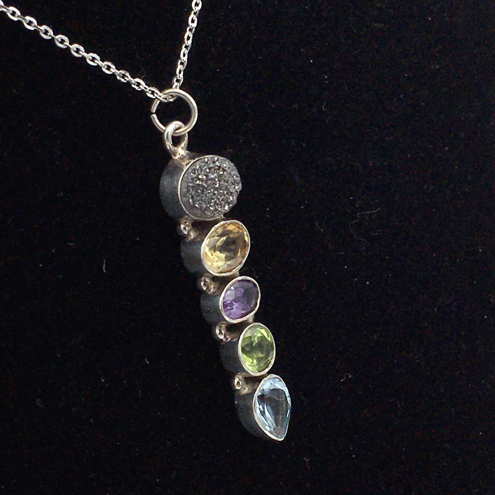 DRUZY gemstone pendant necklace – sterling silver citrine amethyst peridot topaz