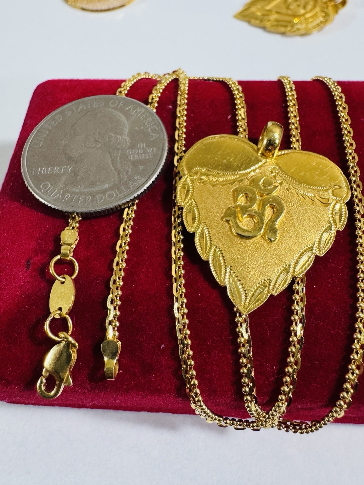 Saudi Dubai 22K Solid 916 Real Gold Heart Sikh Set Necklace 20” Long 9.0g 2.2mm