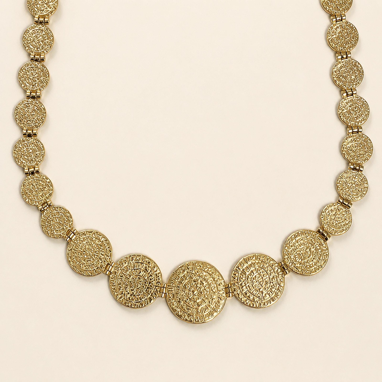 Phaistos Disc Sterling Silver Necklace, Greek Statement Collar, Graduated