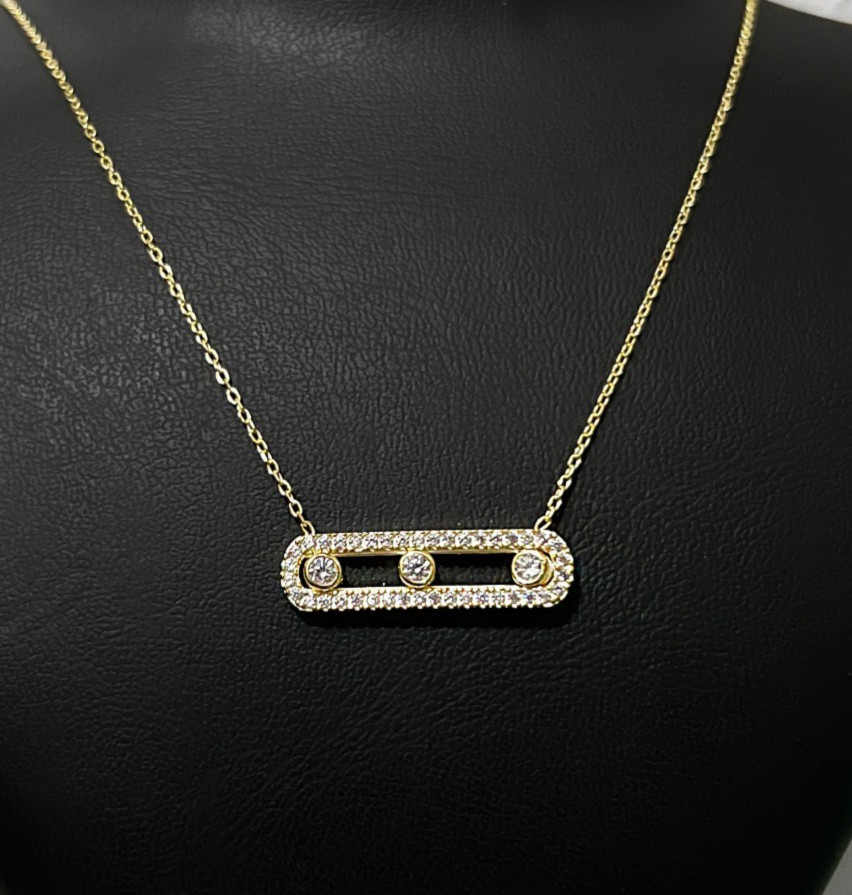 Sterling Silver Gold Messika Necklace with Zirconia Stone for Moving