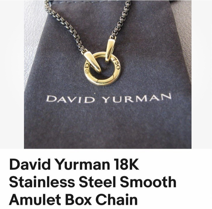 David Yurman 18K Clasp & Smooth Amulet on Stainless Steel Box Chain Necklace 26″