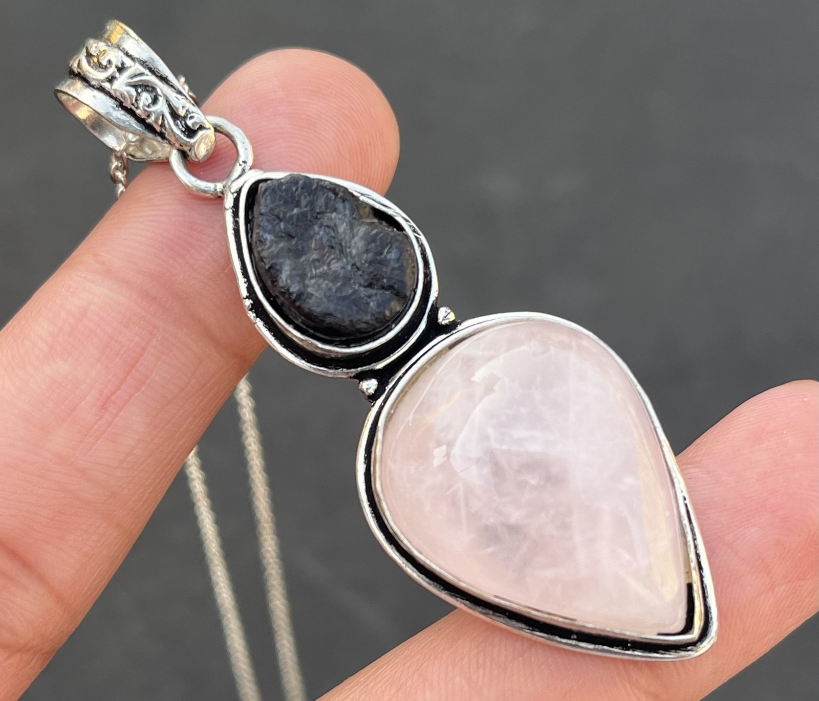 Natural Rose Quartz iolite Nacklace Sterling Silver Plated Handmade Pendant