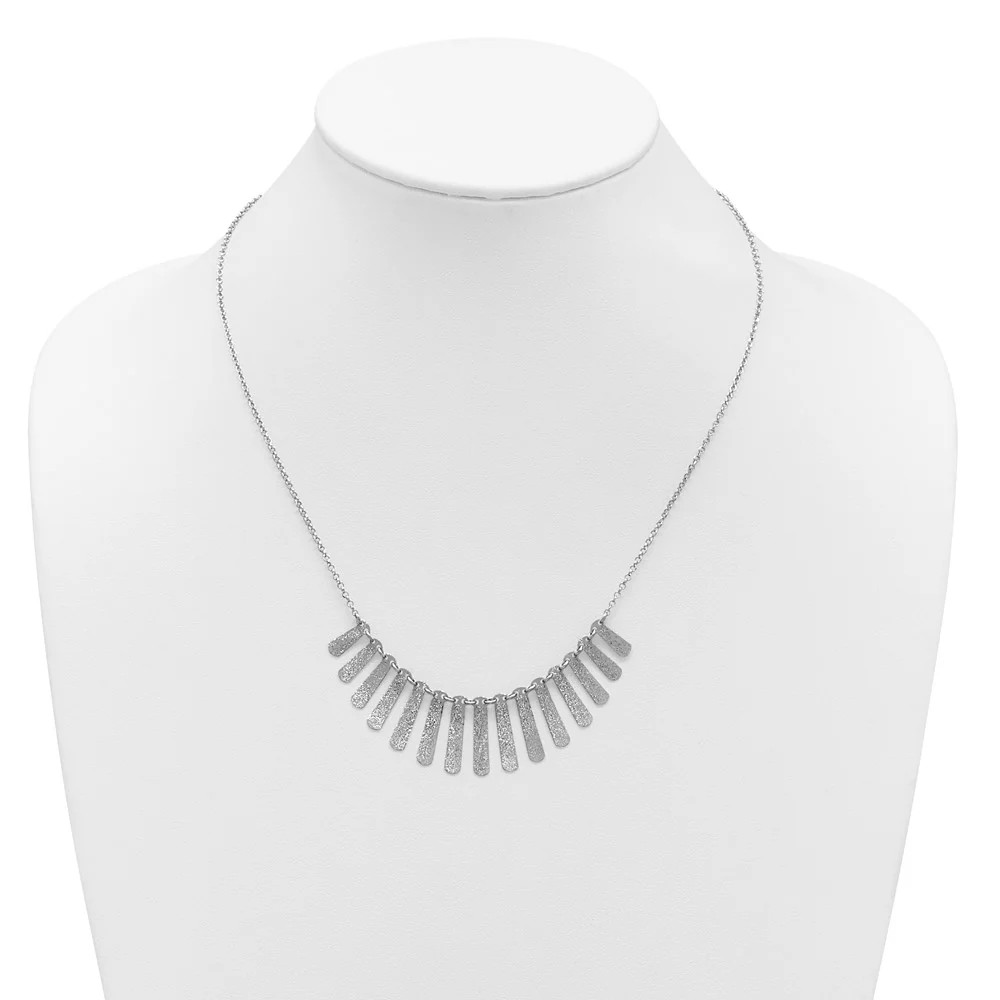 Sterling Silver Radiant Essence Pol/Textured Bars W/ 2in Ext. Necklace