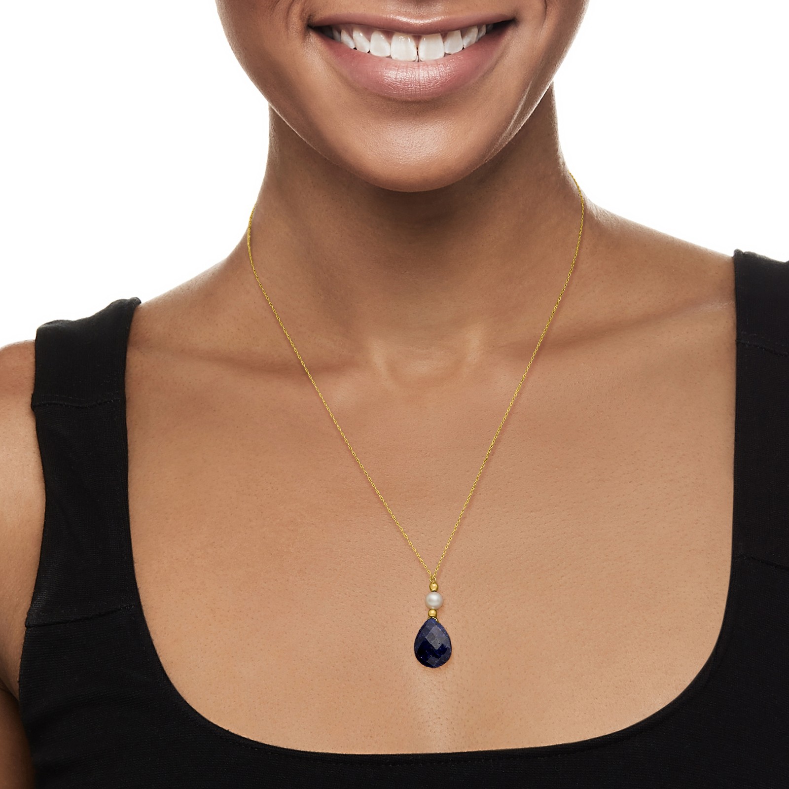 6-7mm Cultured Pearl and 10.00 Carat Sapphire Necklace in 14kt Yellow Gold