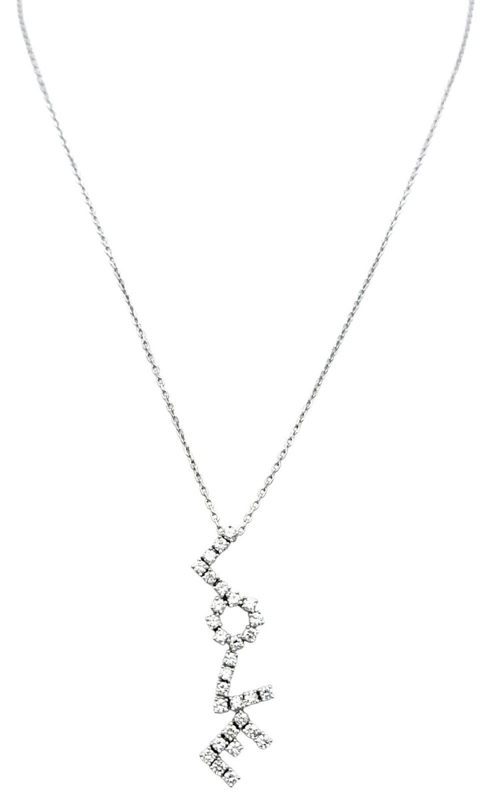 Vertical Diamond ‘Love’ Design Pendant Necklace in 14 Karat White Gold