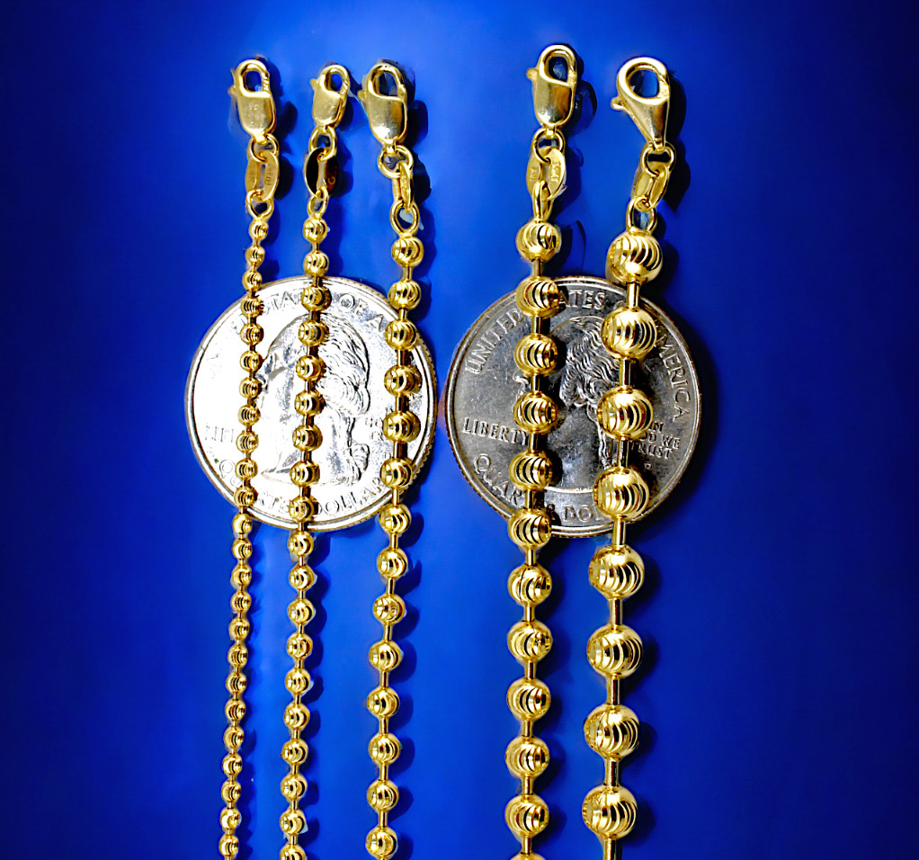 14K Yellow Gold 1.7mm-5mm Solid Round Ball Bead Chain Necklace Real 16″-30″