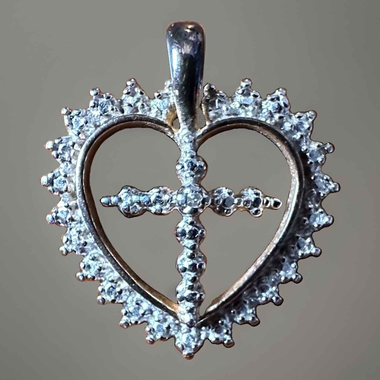 Sterling Silver Two Tone Vermeil Heart Cross Love Pendant Marked RL?