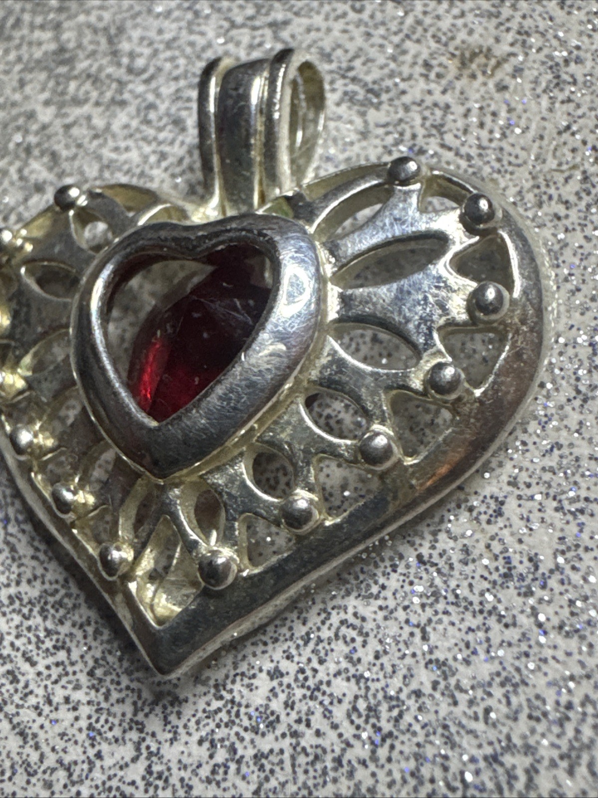 925 Silver Heart Pendent Marked LA Black Stone