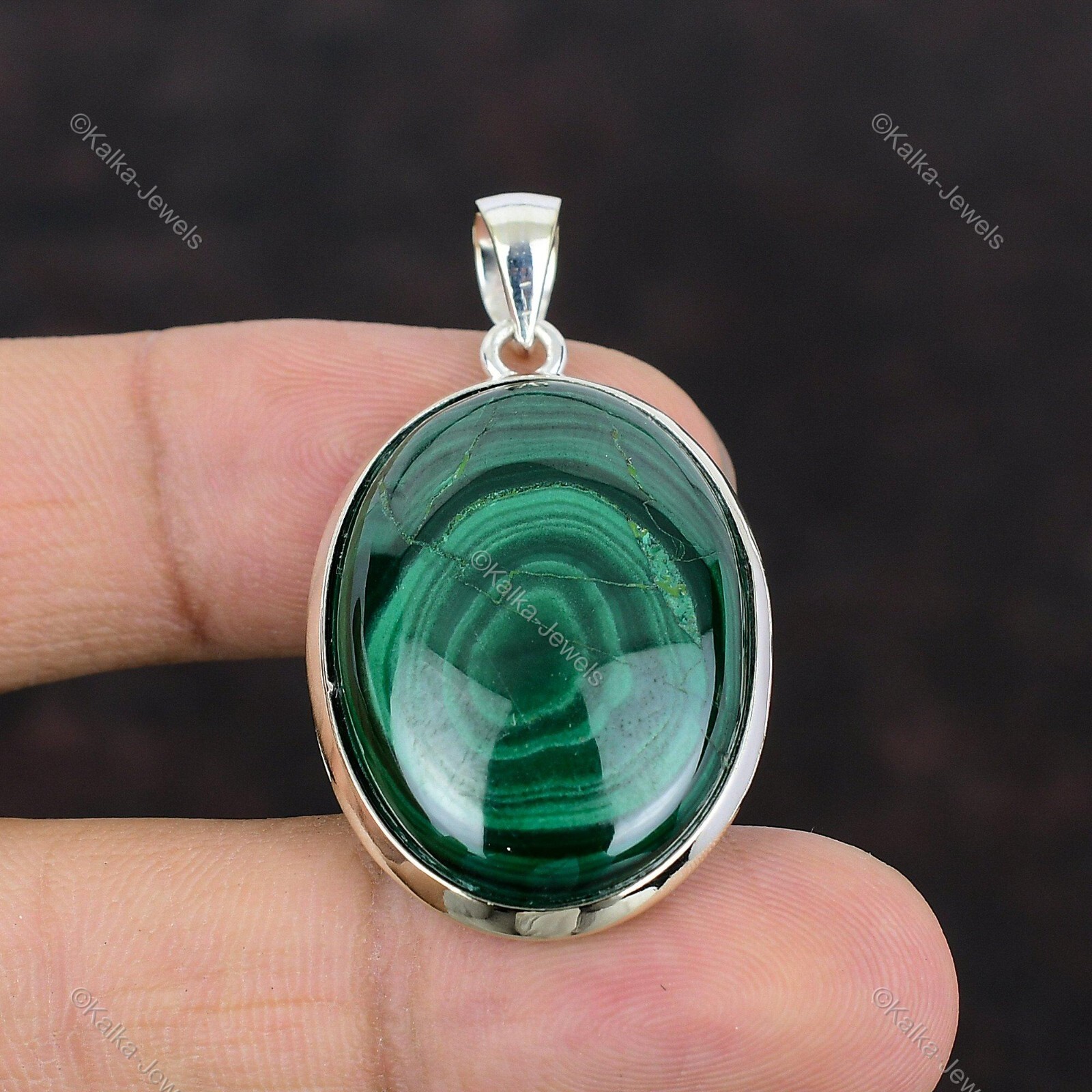 Natural Russian Malachite Gemstone Pendant 925 Sterling Silver Indian Jewelry