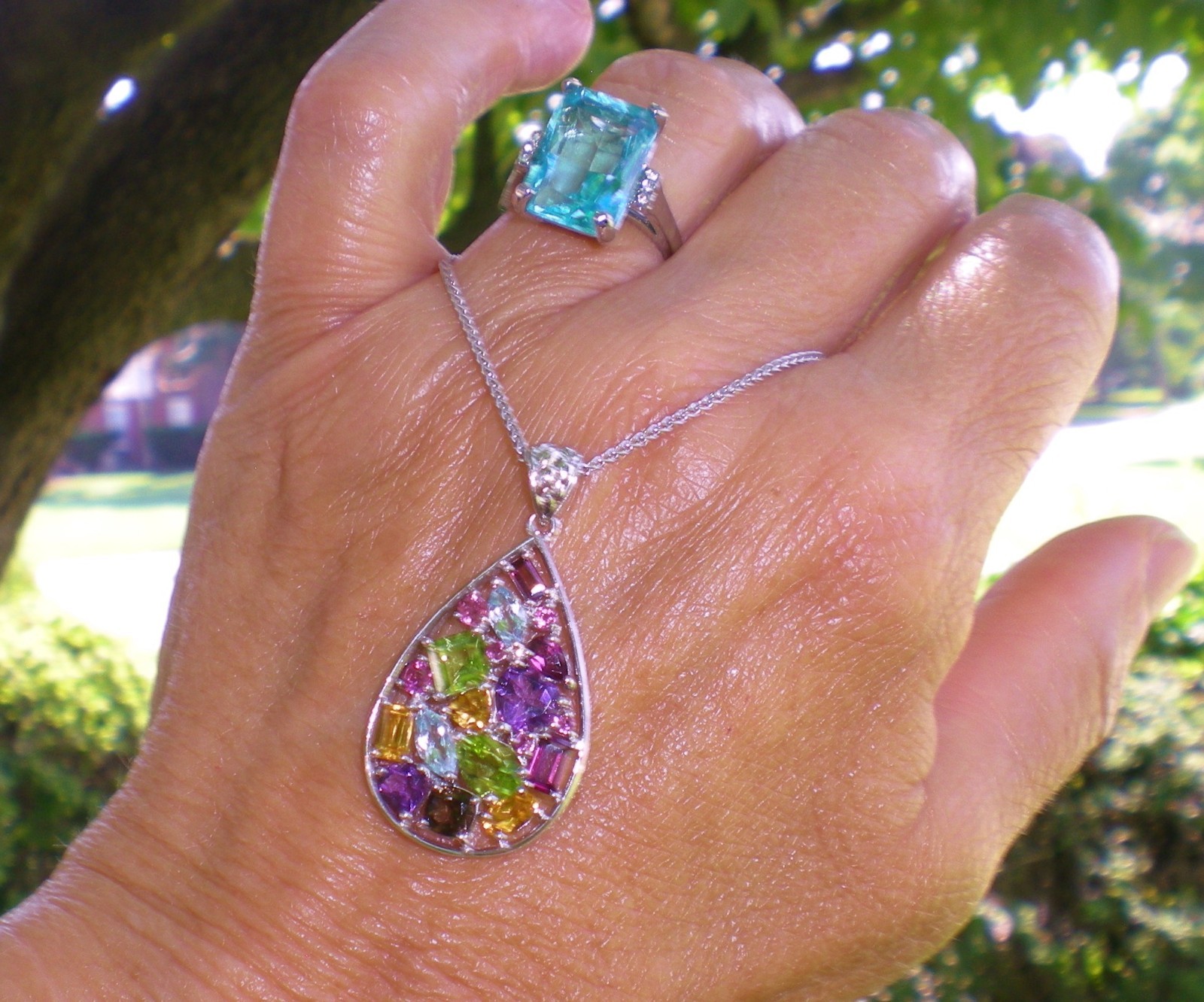KAY Jeweler Sterling Silver Multi-Shape Natural Gemstone Teardrop Necklace 💎