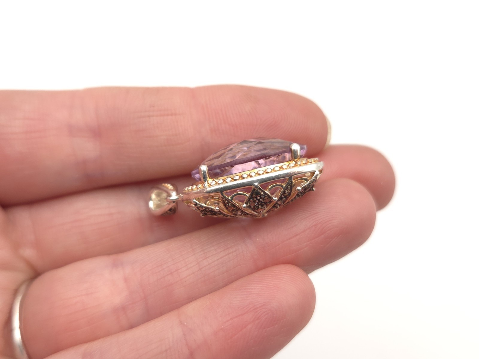 Michelle Albala Signed Sterling Silver Amethyst & Diamond Reversible Pendant
