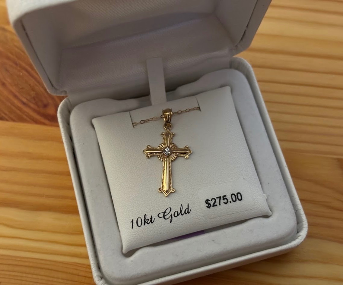 10k Solid Gold Cross (0.73g) Necklace 14k Gold Filled 17.5″ Chain USA Made