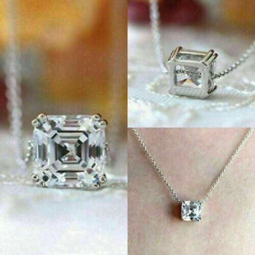 2 Ct Asscher Cut Lab Created Diamond Solitaire Pendant 14k White Gold Finish