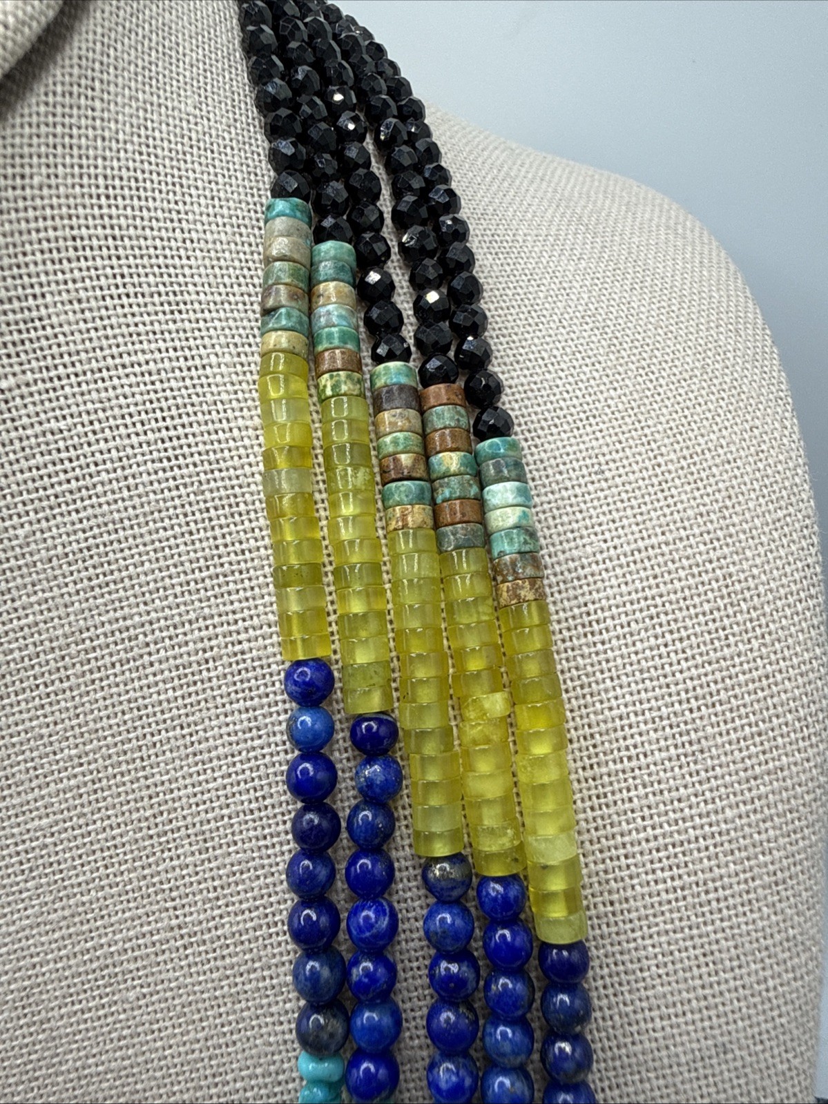 Jay King Natural Multi Gemstone 5 Strand 925 Beaded Waterfall Necklace