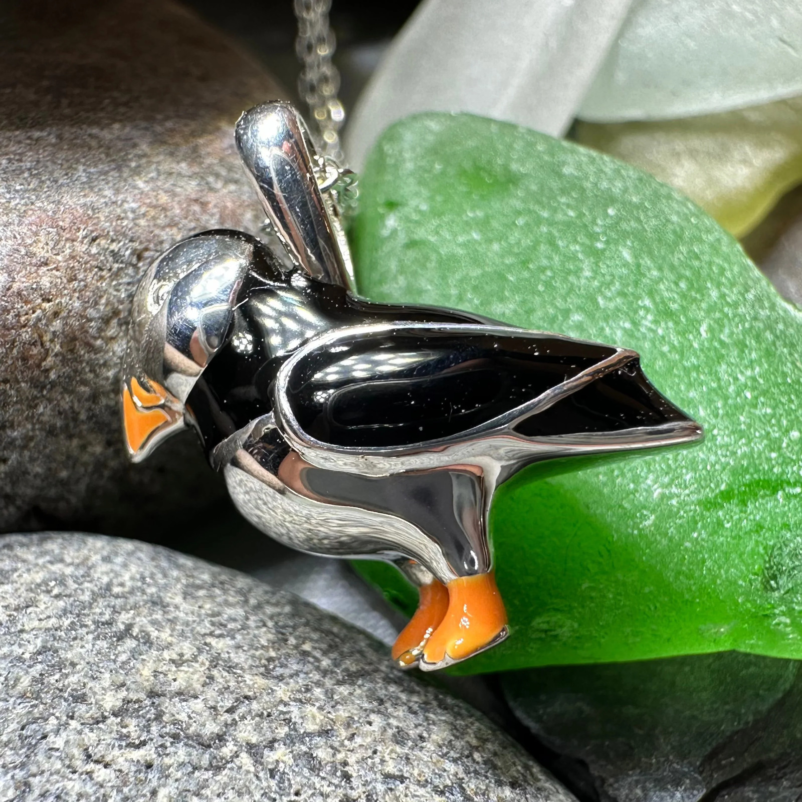 Enamel Puffin Necklace in Sterling Silver 925 Ladies Bird Pendant W/CHAIN