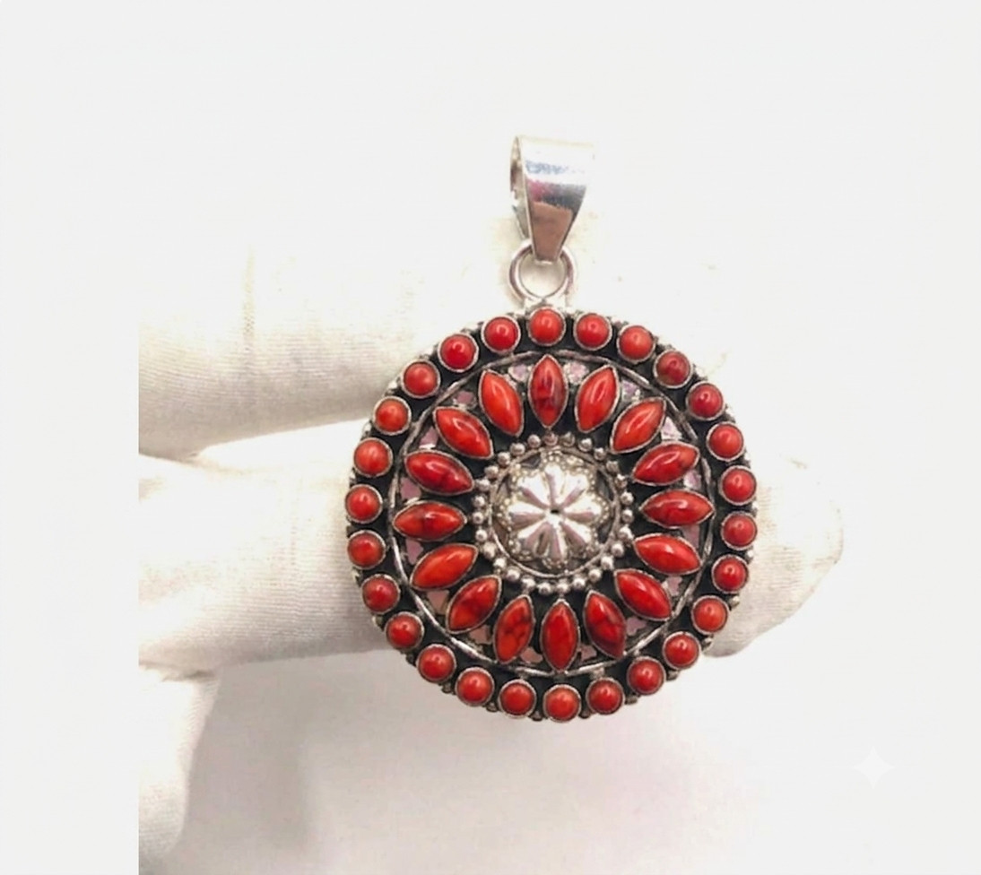 Red Coral Handmade Gemstone 925 Sterling Silver Jewelry Pendant Sz-2.3″