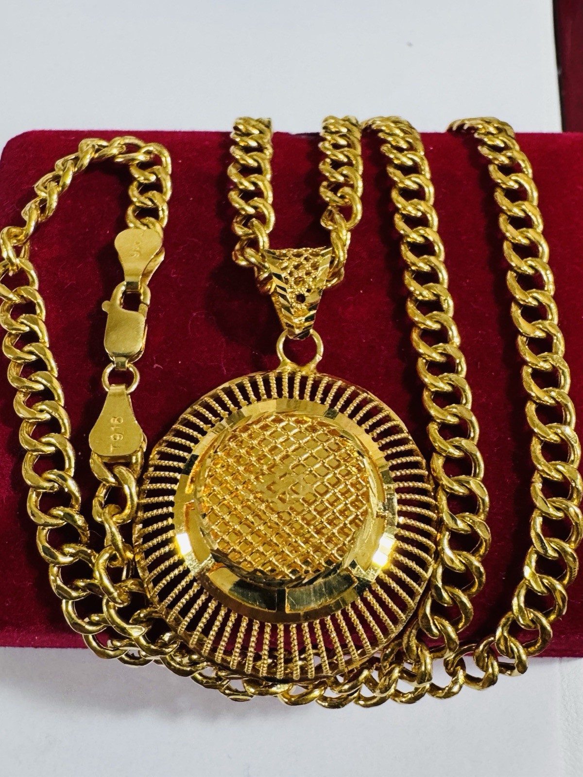 Saudi 22K Solid 916 Real Fine Gold Round Set Necklace 18”/18.5” Long 16.6g 6mm