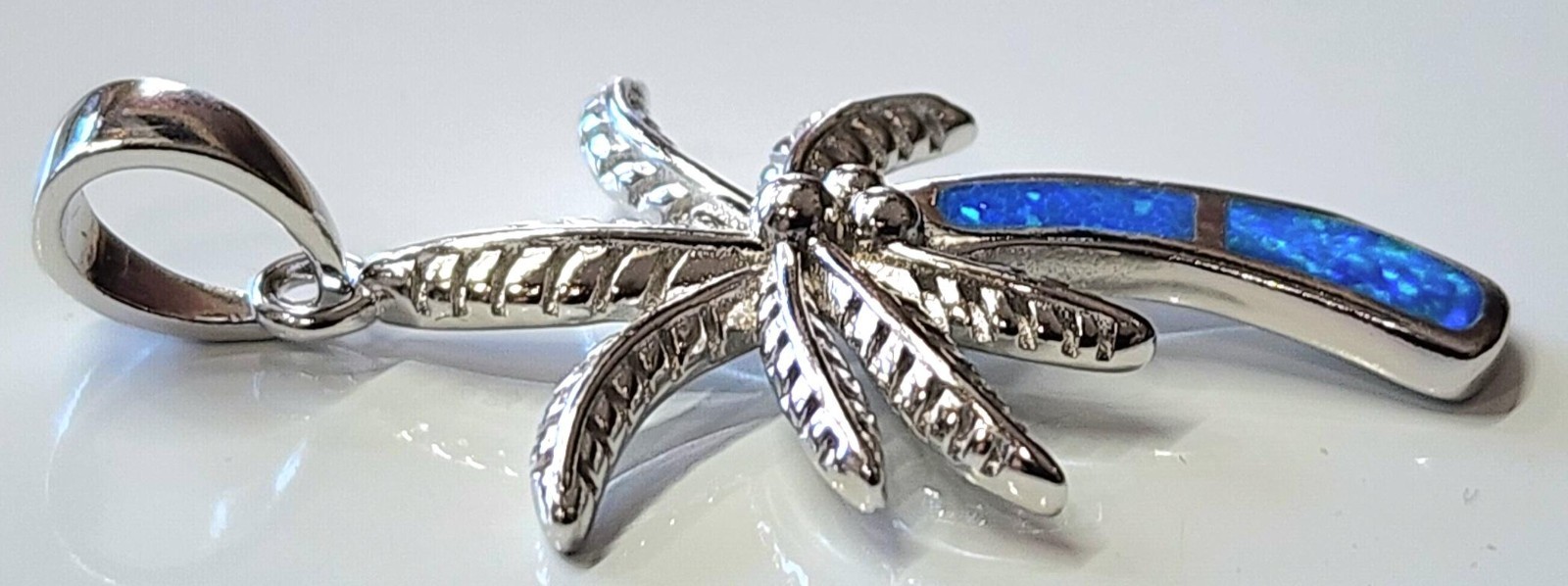 Palm Tree pendant Blue Opal Stone 925 Sterling Silver