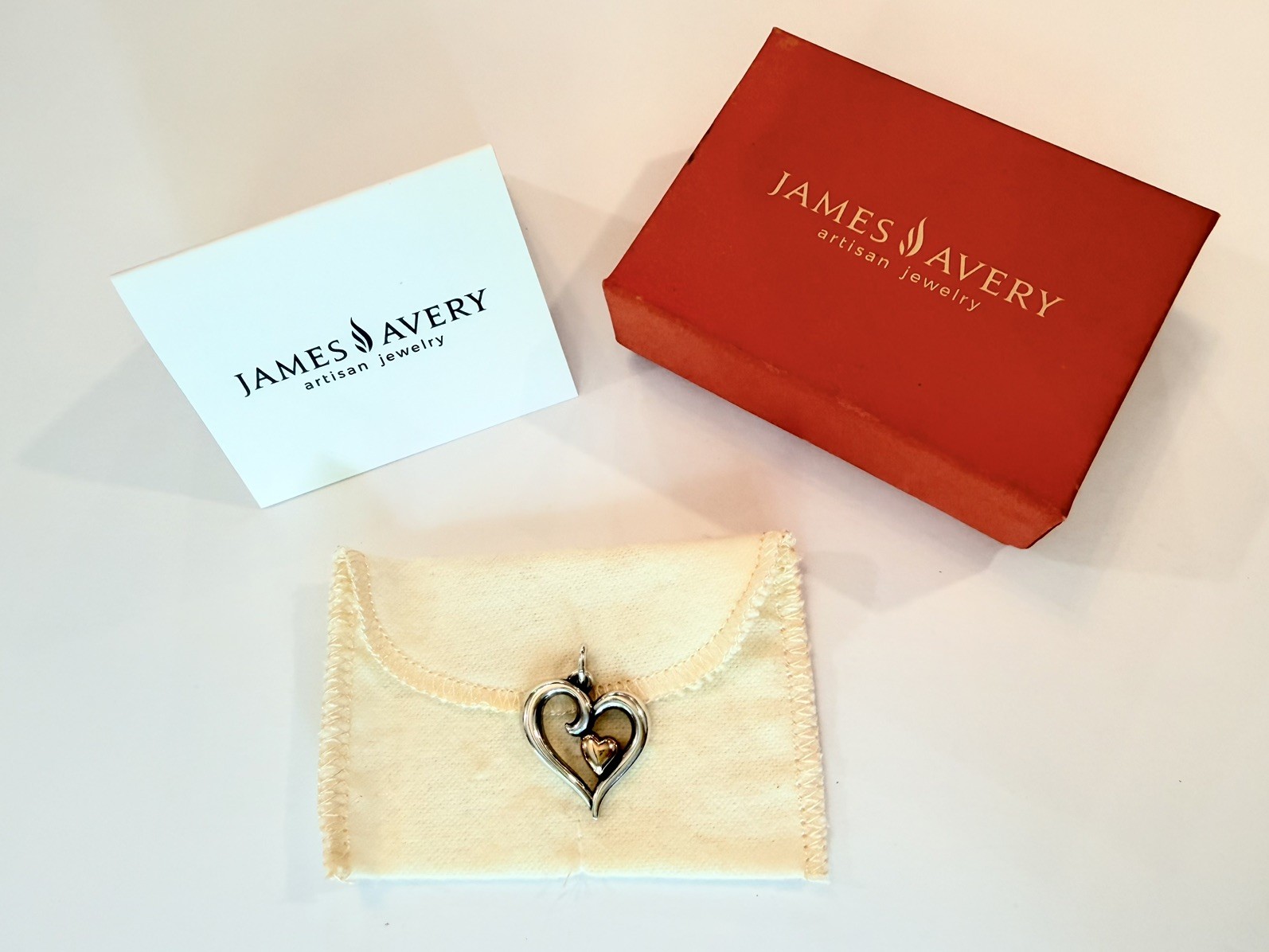 Retired James Avery 925 14K Gold LARGE Joy of My Heart Pendant Box Pouch Gifting