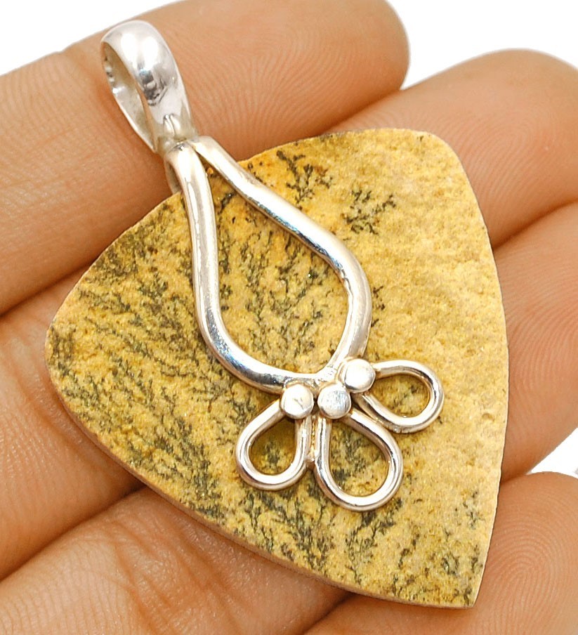 Natural Psilomelane Dendrite German 925 Sterling Silver Pendant