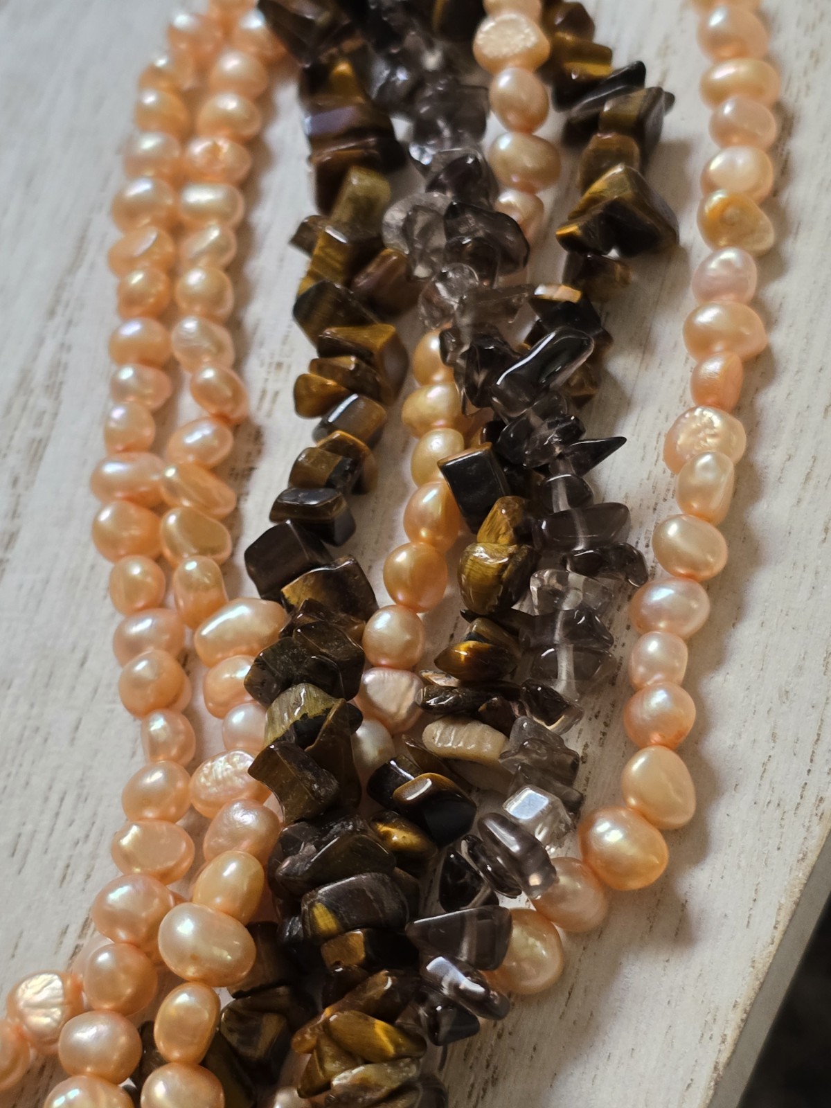 Ross Simon Tiger Eye Tigers Eye Bead Pearl Sterling Silver Multi Strand Necklace