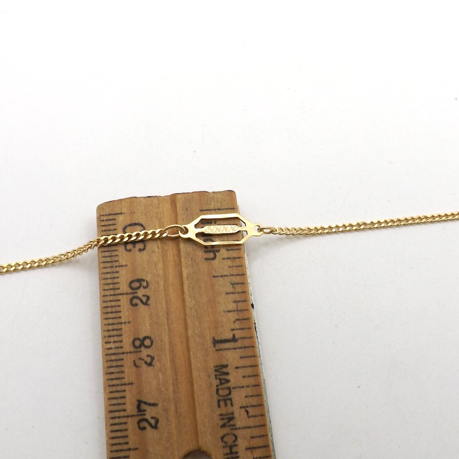 Solid 18k Gold Infinity Bar Station Curb Link Chain Necklace 36in Long Italy 750