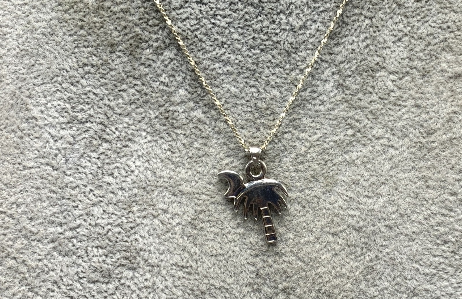 Sterling Silver Palm Tree/Crescent Moon Pendant Necklace