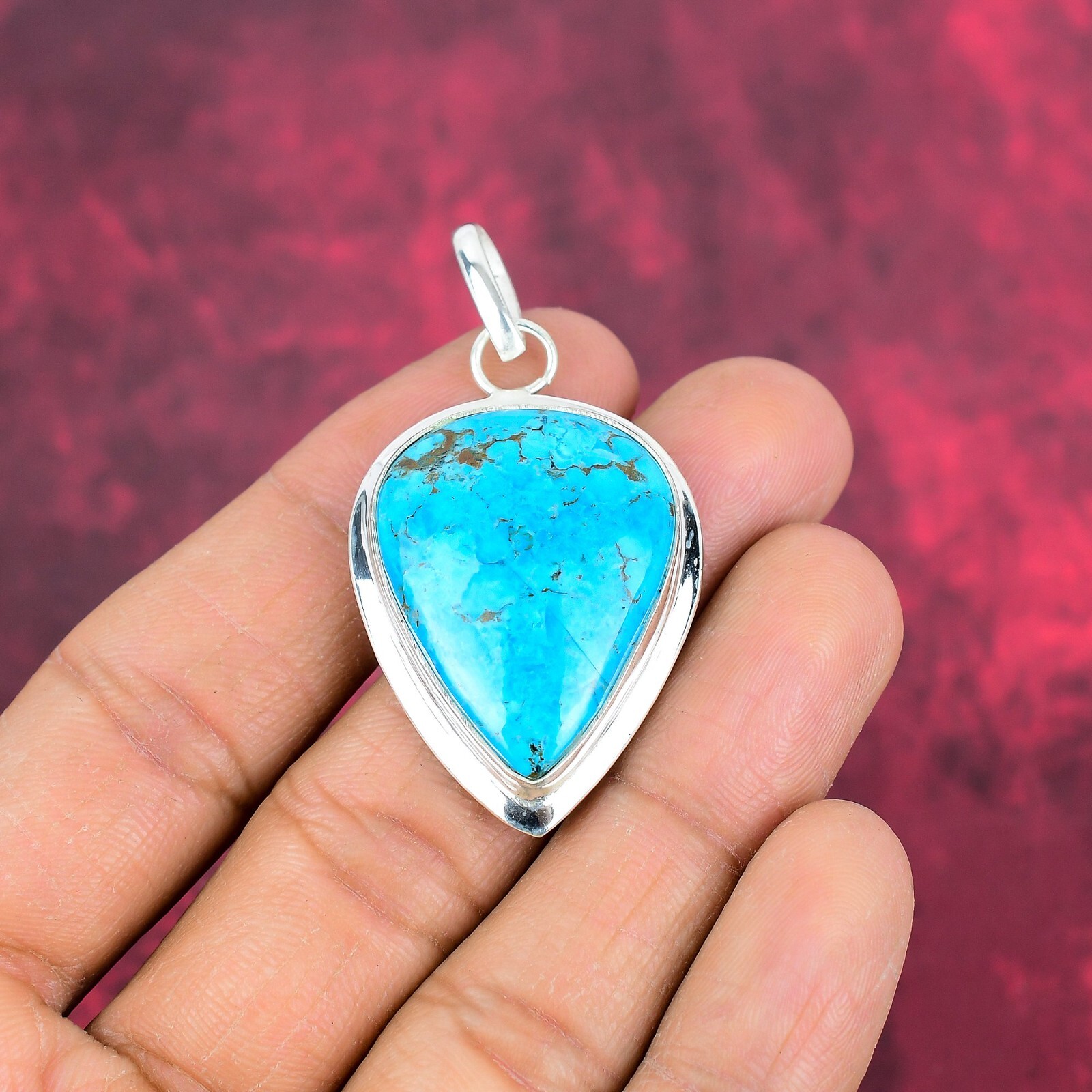Blue Turquoise Gemstone Handmade 925 Sterling Silver Pendant Jewelry