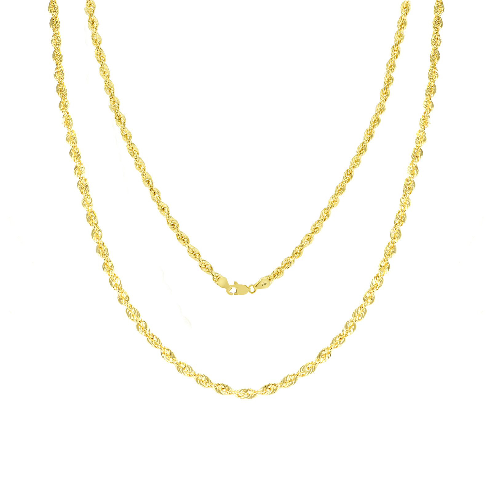 10K Yellow Gold 2.5mm Rope Chain Laser Diamond Cut Necklace Mens Womens 16″- 30″