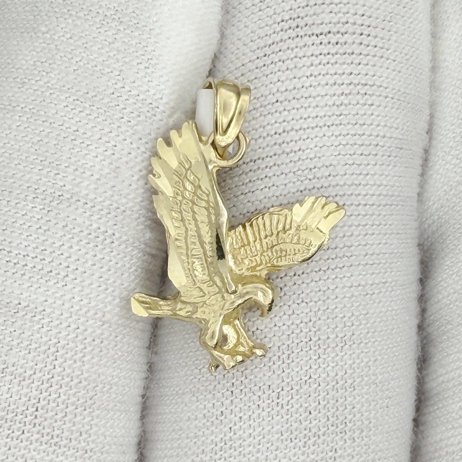 10k Yellow Gold Diamond-Cut Flying Eagle Bird Charm Pendant Jewelry Gift For Him