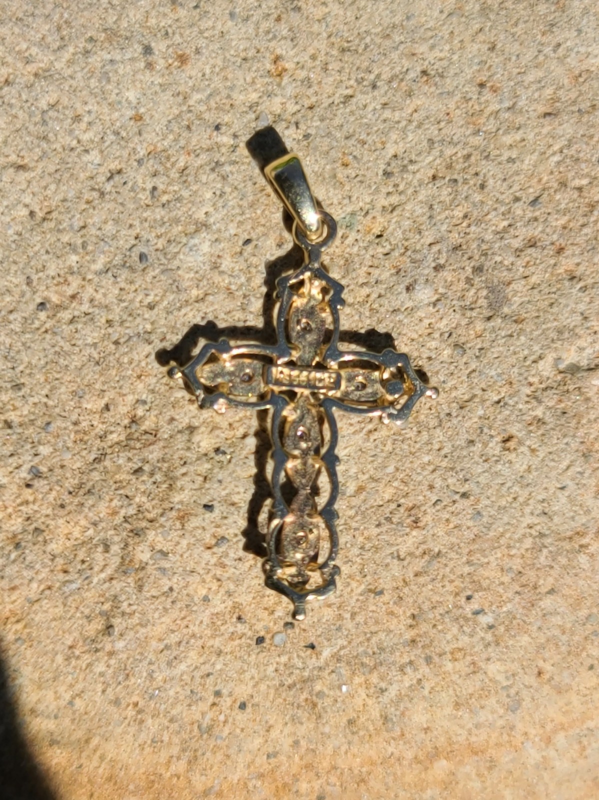 10k Solid Yellow & White Gold Diamond Cross Necklace Pendant 1.22″ Signed .99g