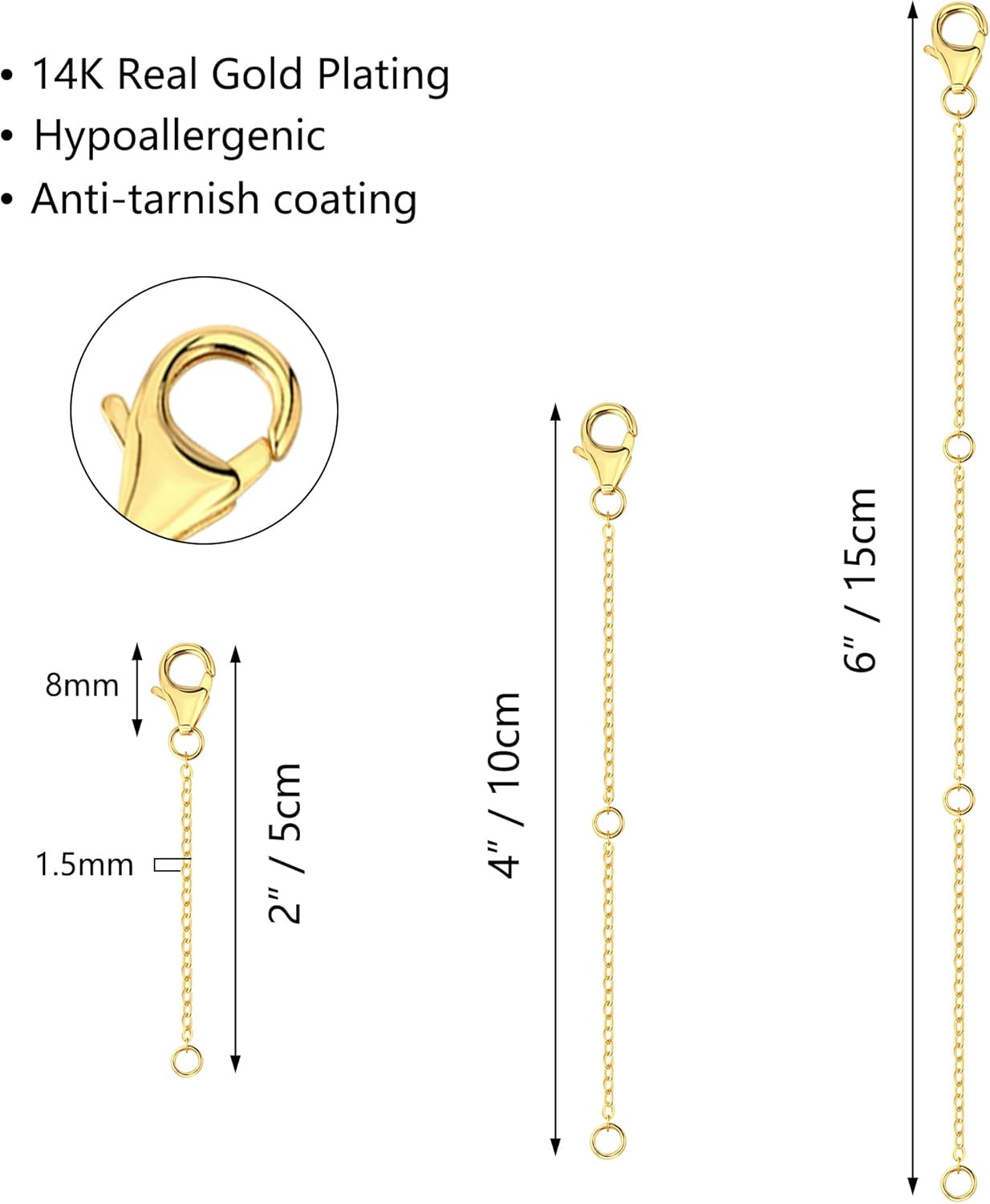 Gold Necklace Extenders,14K Gold Chain Extenders with Lobster Clasp, Durable Pla