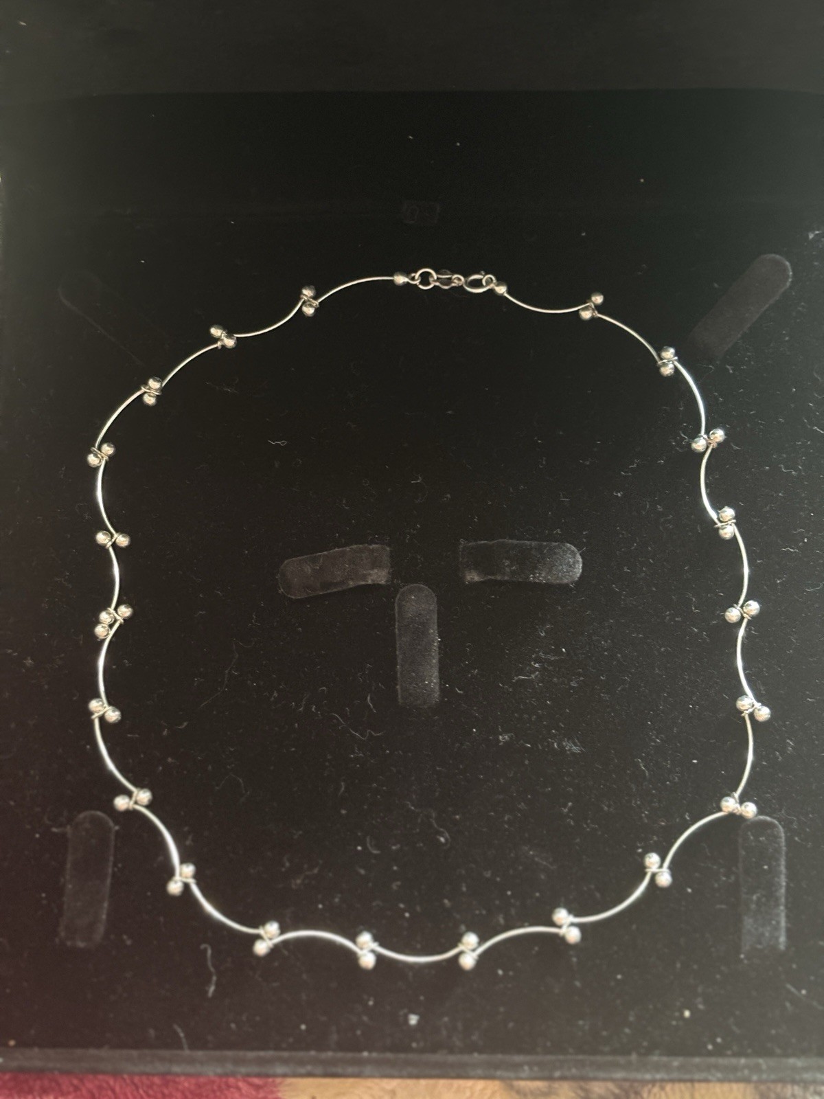 925 Sterling Silver Bar Link Beaded Choker Necklace 17.5 Inches IBB Stamped