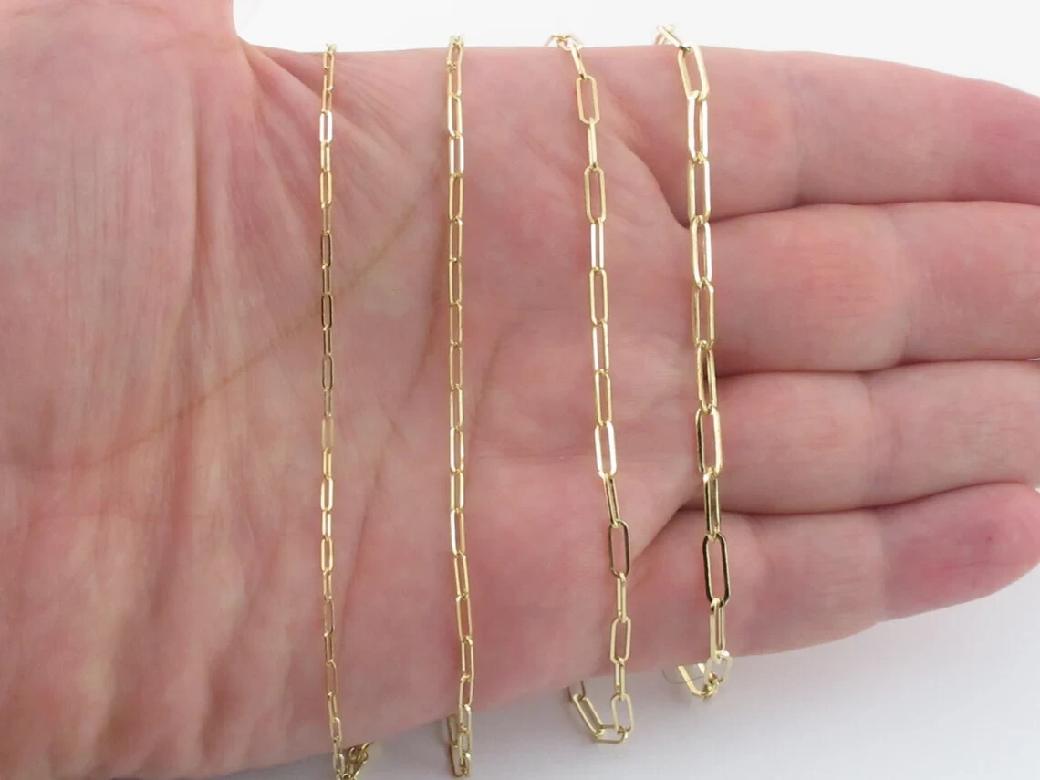 14k Yellow Gold Paperclip Chain Necklace 16″ 18″ 20″ 24″ – 1.5 mm – 6.1 mm