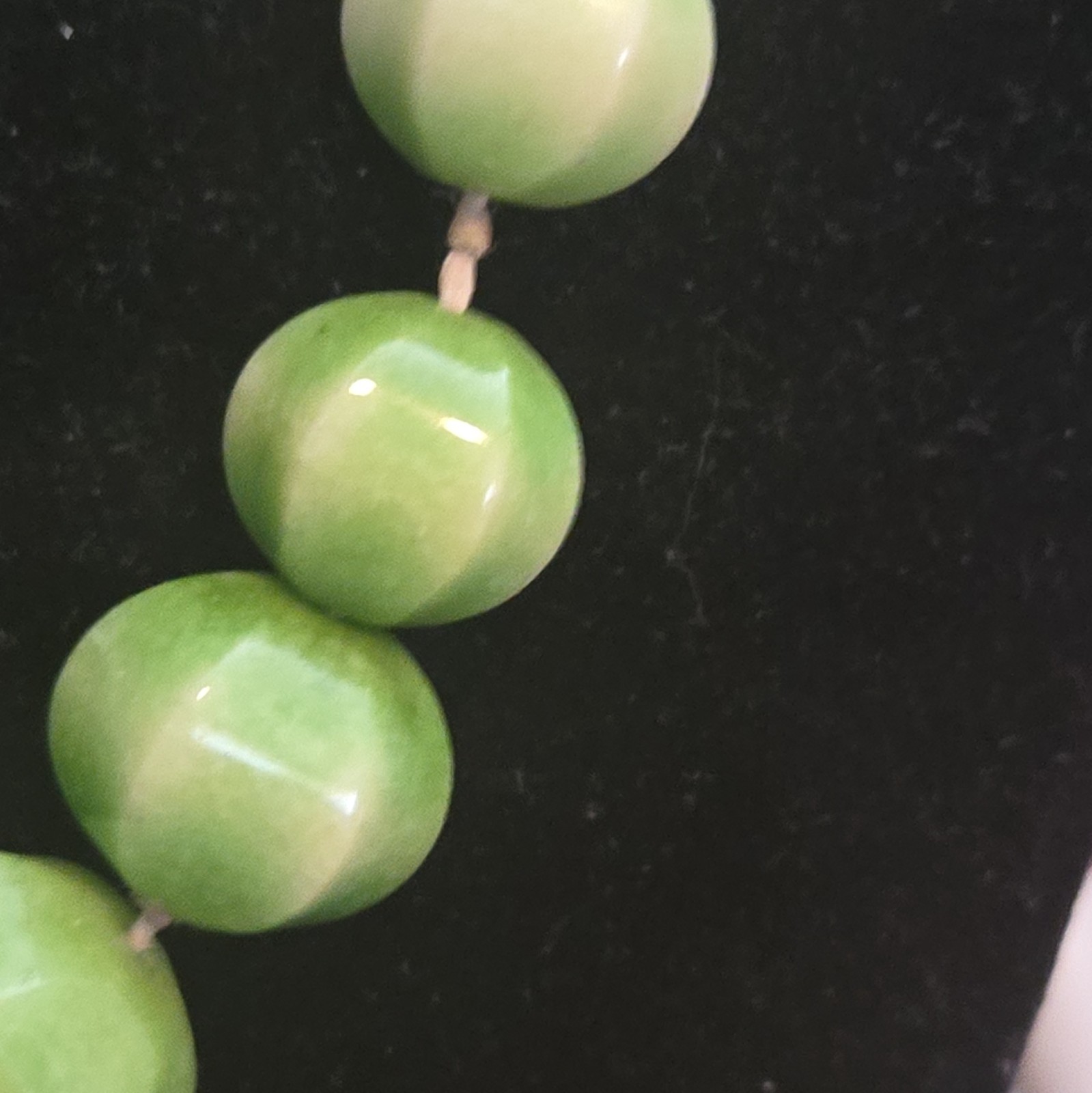 Jadeite Hand Beaded Cord Strand Necklace with Sterling Silver Hook Clasp