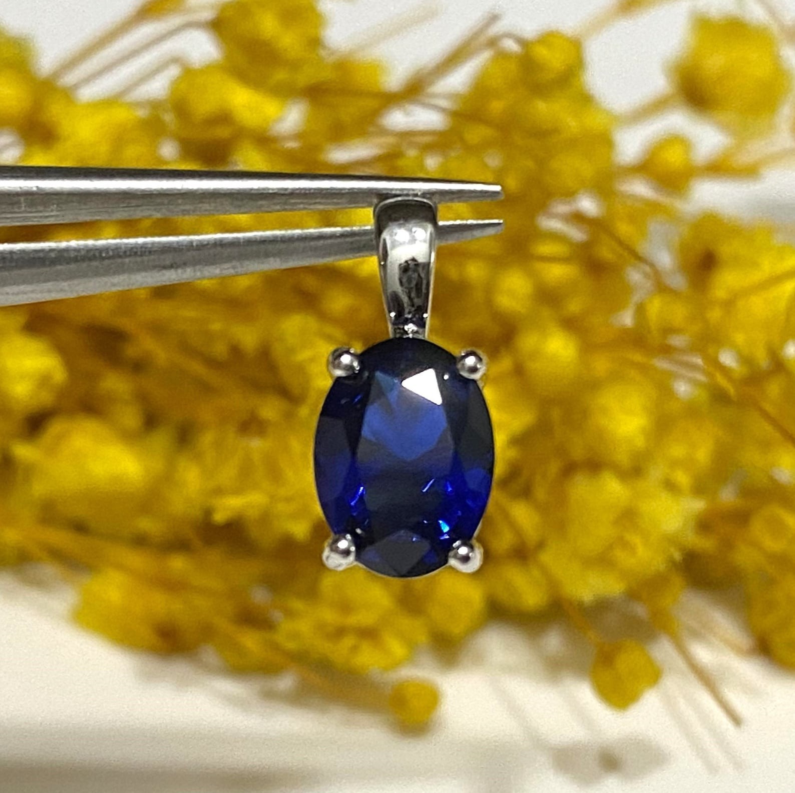 3.00 Ct Oval Cut Natural Sapphire Diamond Gorgeous Pendant 14K White Gold