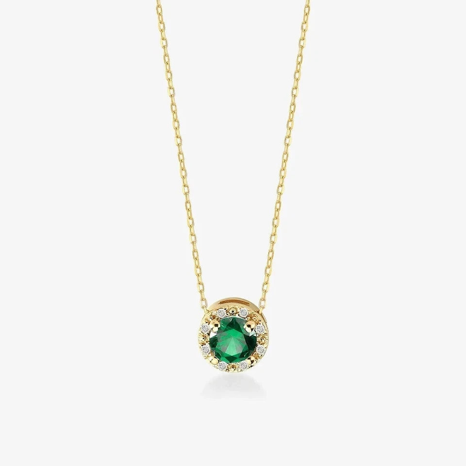 14K Yellow Gold Plated 1Ct Round Cut Lab Created Emerald Women Pendant Necklace