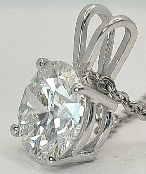 3 Ct E VS1 Round Lab Grown Diamond Pendant 14k White Gold IGI Certified No Chain