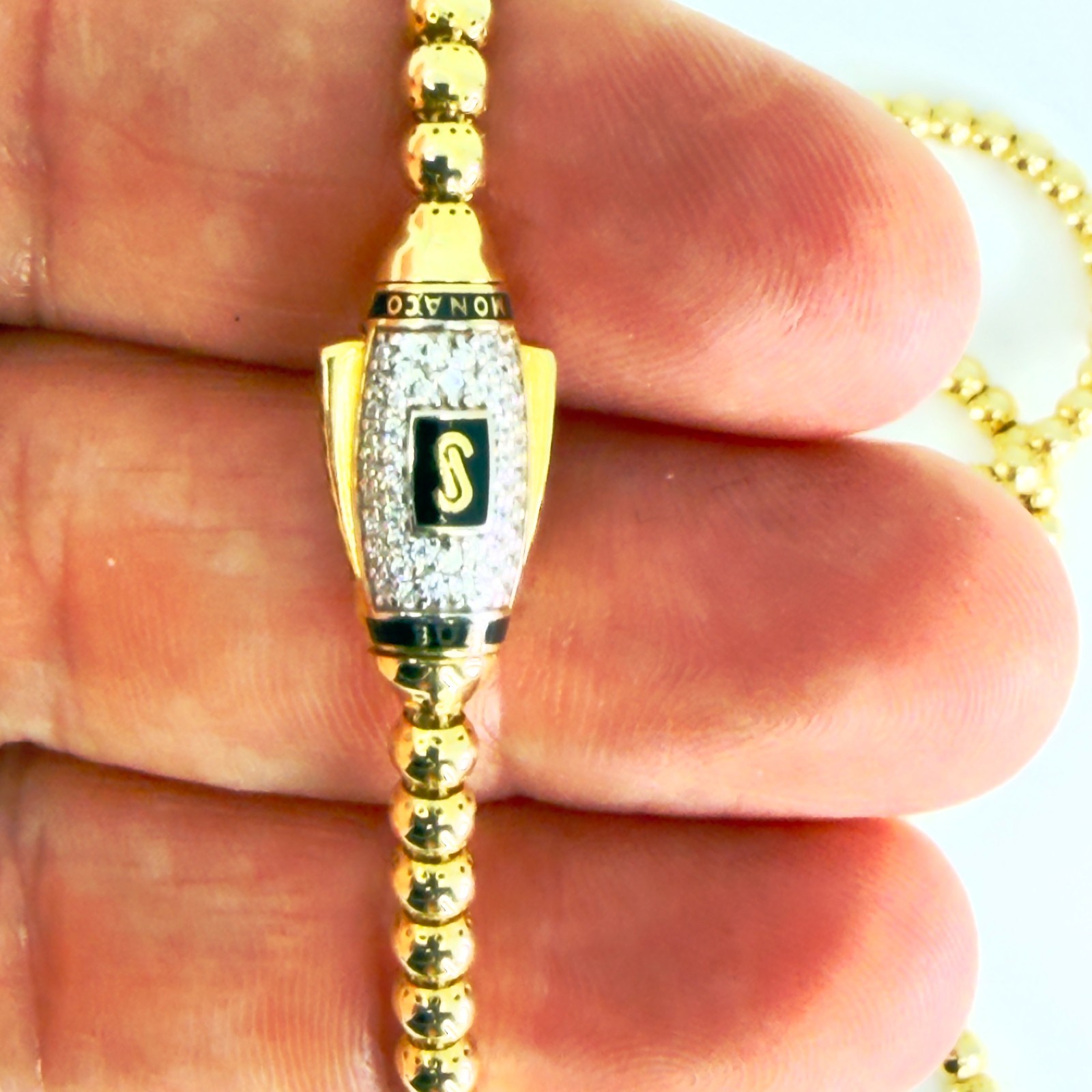 Monaco Chain BUB Pave Lock Necklace 14K Gold 3.8mm 22 inch Swarovski Mens