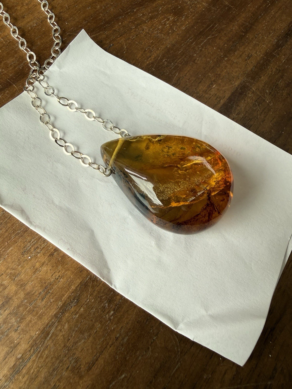 Large Natural Amber Pendant Sterling Silver Necklace Jewelry Women’s